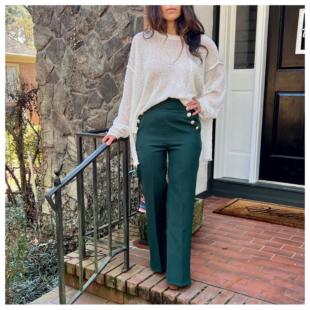 #13 Made in France Gold Button Wide leg pants